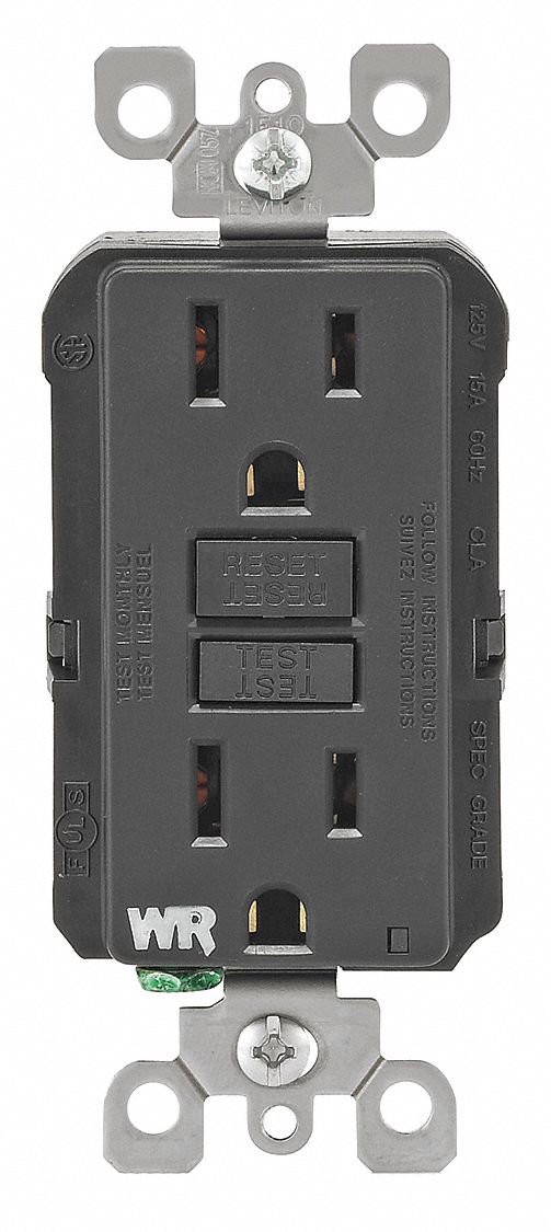 GFI Receptacle: Decorator Duplex, Black, 5-15R, 15 A, 125V AC, 2 Pole / 3 Wire