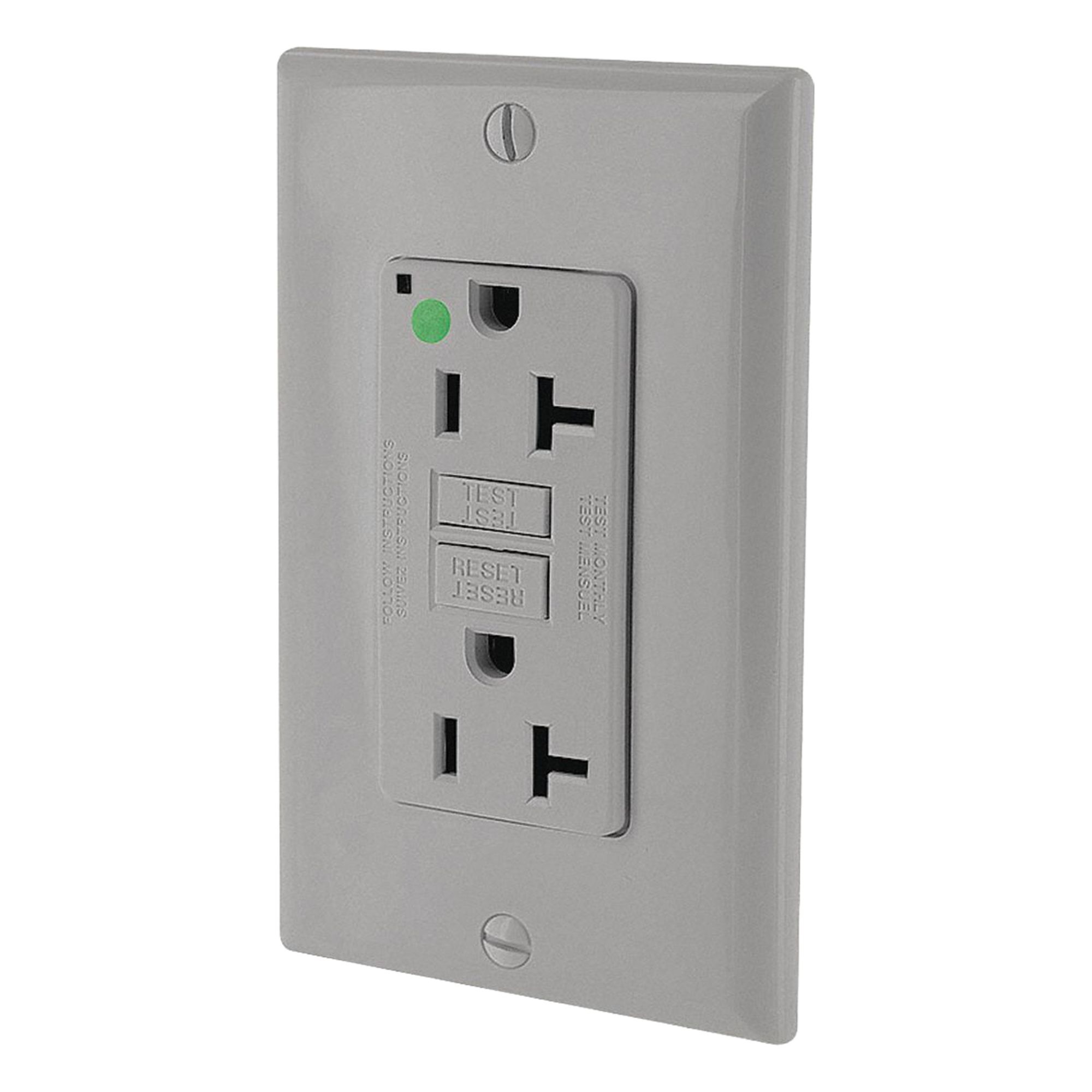 LEVITON GFI Receptacle: Hospital Grade Fed. Spec., Decorator Duplex, 5-20R, Gray, GFCI, 125V AC (MPN GFNT2-HGG)