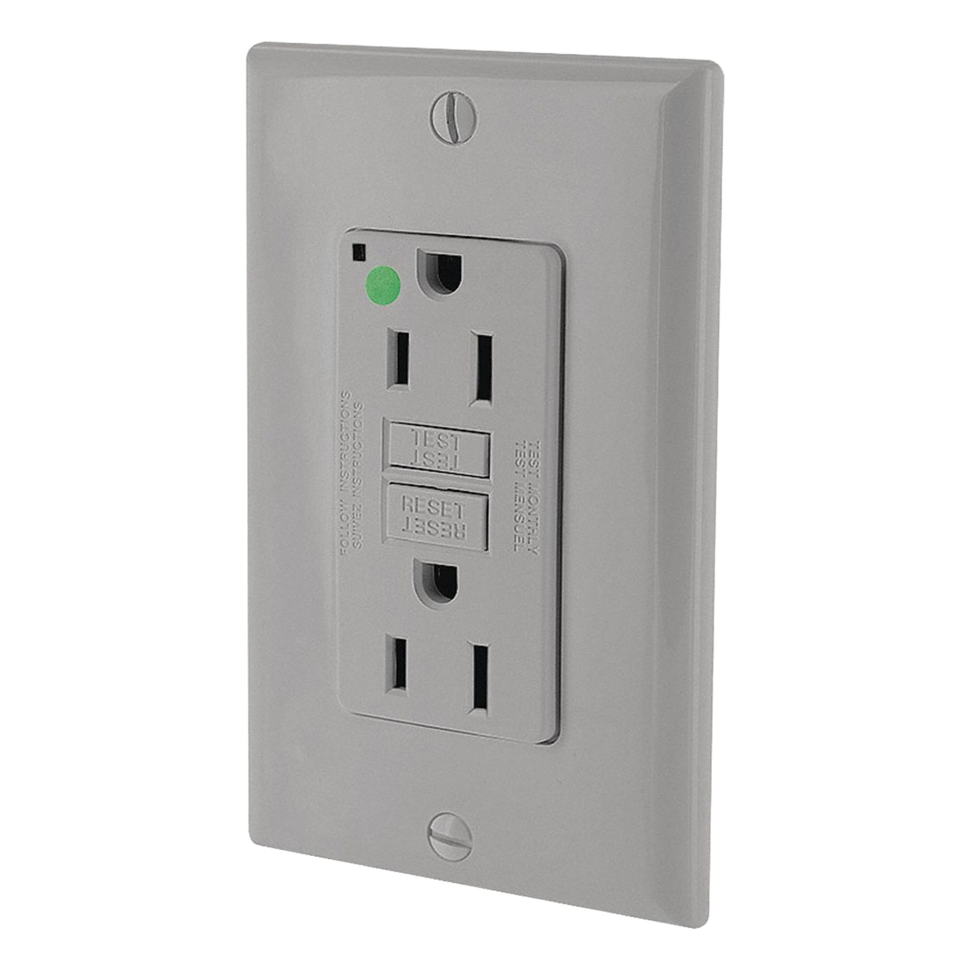 LEVITON GFI Receptacle: Hospital Grade Fed. Spec., Decorator Duplex, 5-15R, Gray, GFCI, 125V AC (MPN GFNT1-HGG)