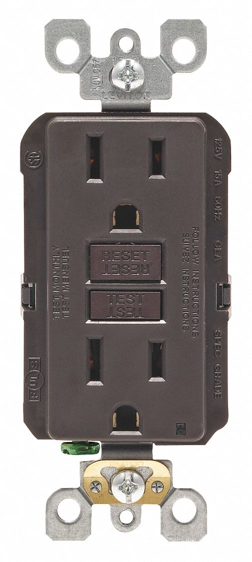 GFI Receptacle: Decorator Duplex, Brown, 5-15R, 15 A, 125V AC, 2 Pole / 3 Wire