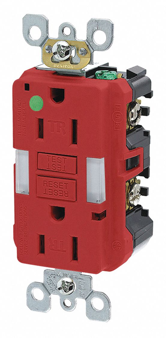 Recept, Red, 15 A, GFCI, 2P3W, Back; Side, 1PK