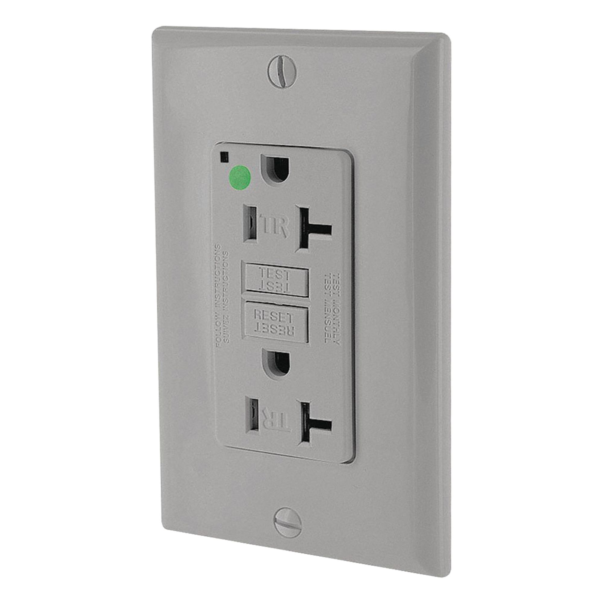 LEVITON GFI Receptacle: Hospital Grade Fed. Spec., Decorator Duplex, 5-20R, Gray, GFCI, 125V AC (MPN GFTR2-HGG)