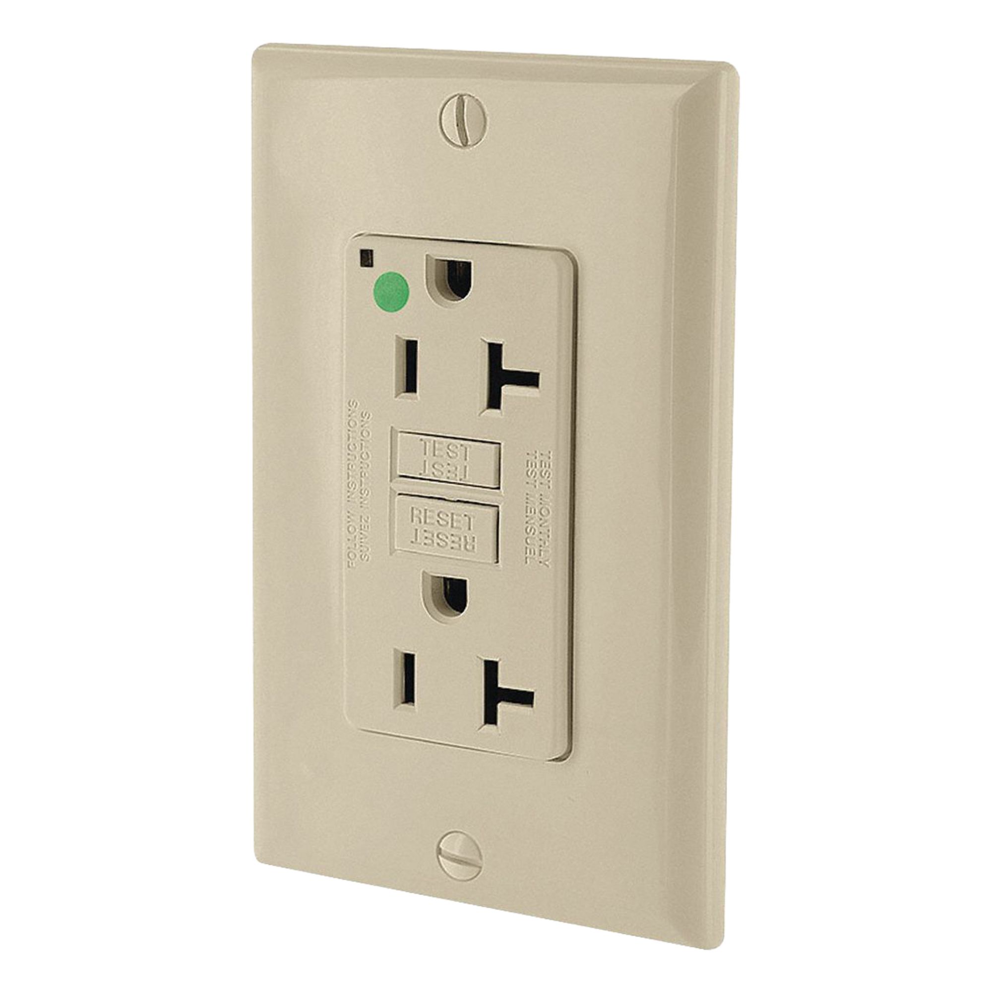 LEVITON GFI Receptacle: Hospital Grade Fed. Spec., Decorator Duplex, 5-20R, Ivory, GFCI, 125V AC (MPN GFNT2-HGI)