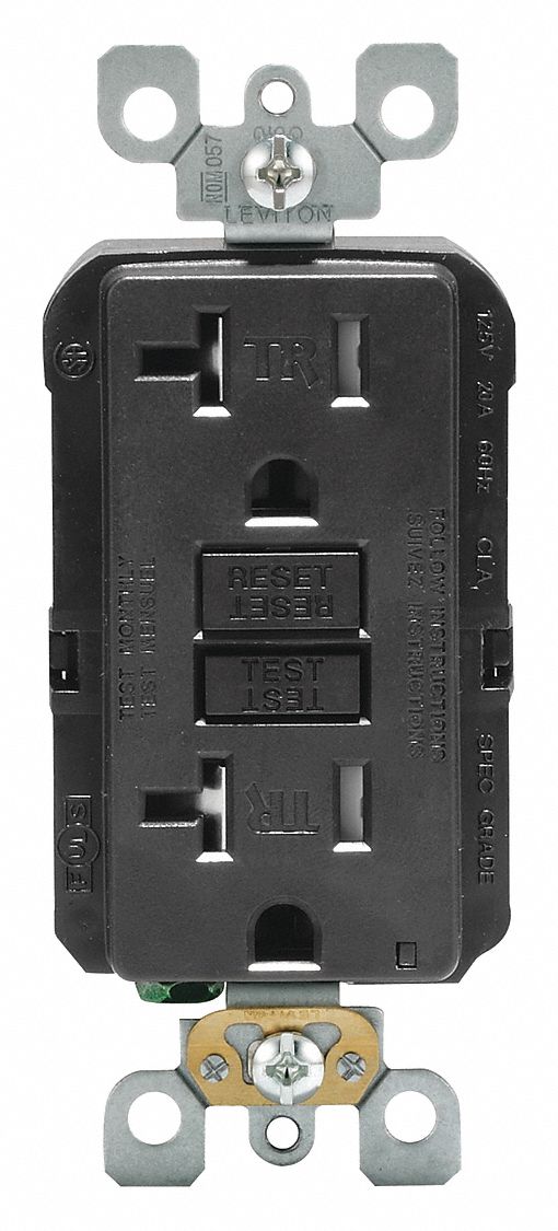 GFI Receptacle: Decorator Duplex, Black, 5-20R, 20 A, 125V AC, 2 Pole / 3 Wire