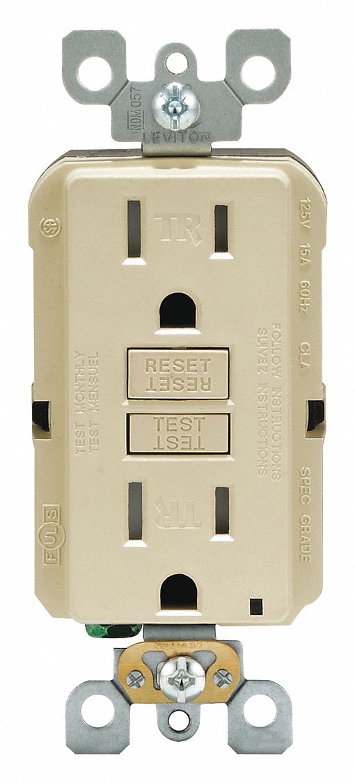 GFI Receptacle: Decorator Duplex, Ivory, 5-15R, 15 A, 125V AC, 2 Pole / 3 Wire