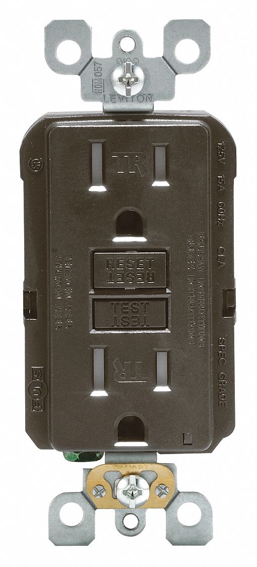 GFI Receptacle: Decorator Duplex, Brown, 5-15R, 15 A, 125V AC, 2 Pole / 3 Wire