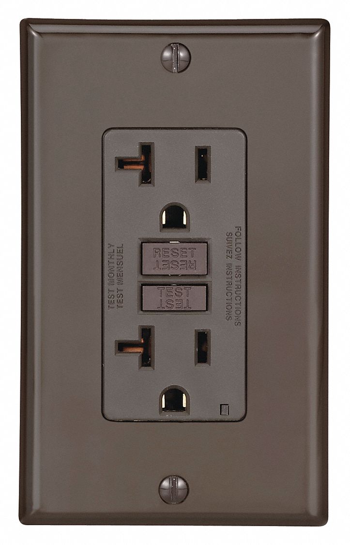 GFI Receptacle: Decorator Duplex, Brown, 5-20R, 20 A, 125V AC, 2 Pole / 3 Wire