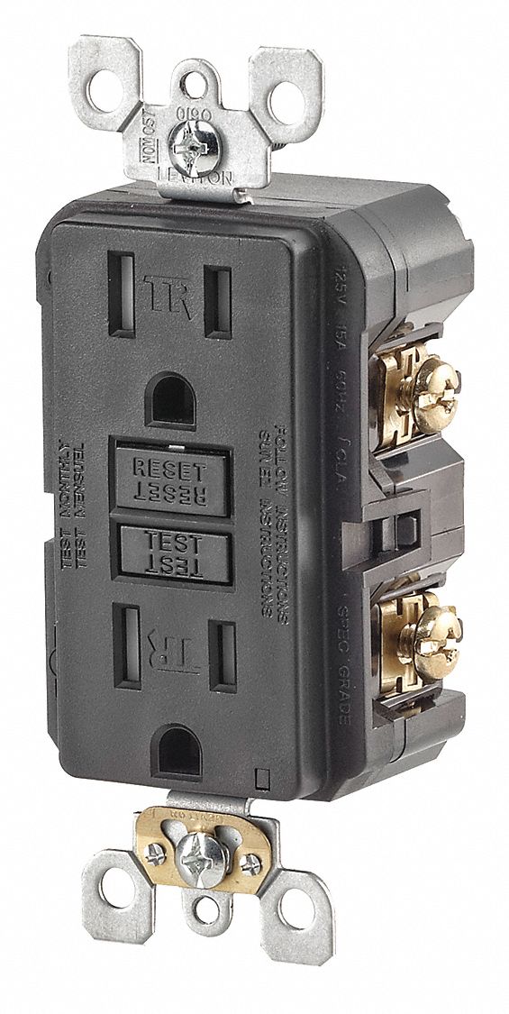 GFI Receptacle: Decorator Duplex, Black, 5-15R, 15 A, 125V AC, 2 Pole / 3 Wire
