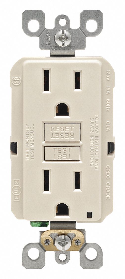GFI Receptacle: Decorator Duplex, Light Almond, 5-15R, 15 A, 125V AC, 2 Pole / 3 Wire