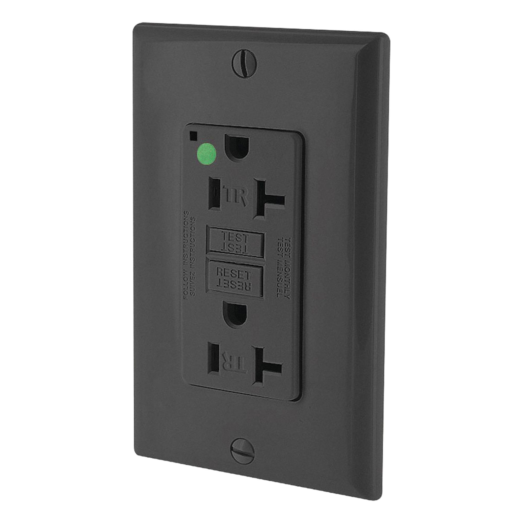 LEVITON GFI Receptacle: Hospital Grade Fed. Spec., Decorator Duplex, 5-20R, Black, GFCI, 125V AC (MPN GFTR2-HGE)