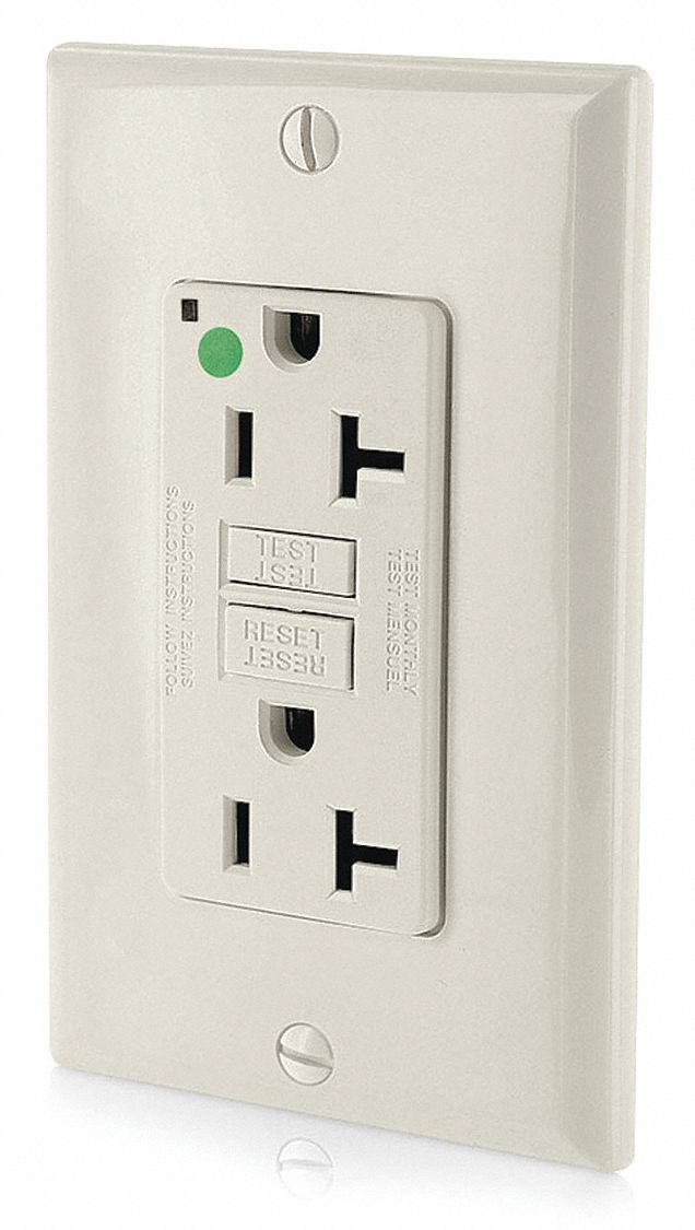 GFI Receptacle: Decorator Duplex, 5-20R, 20 A, 125V AC, Light Almond, Screw Terminals