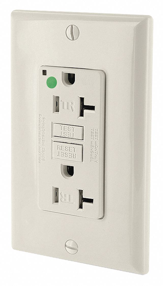 GFI Receptacle: Decorator Duplex, 5-20R, 20 A, 125V AC, Light Almond, Screw Terminals
