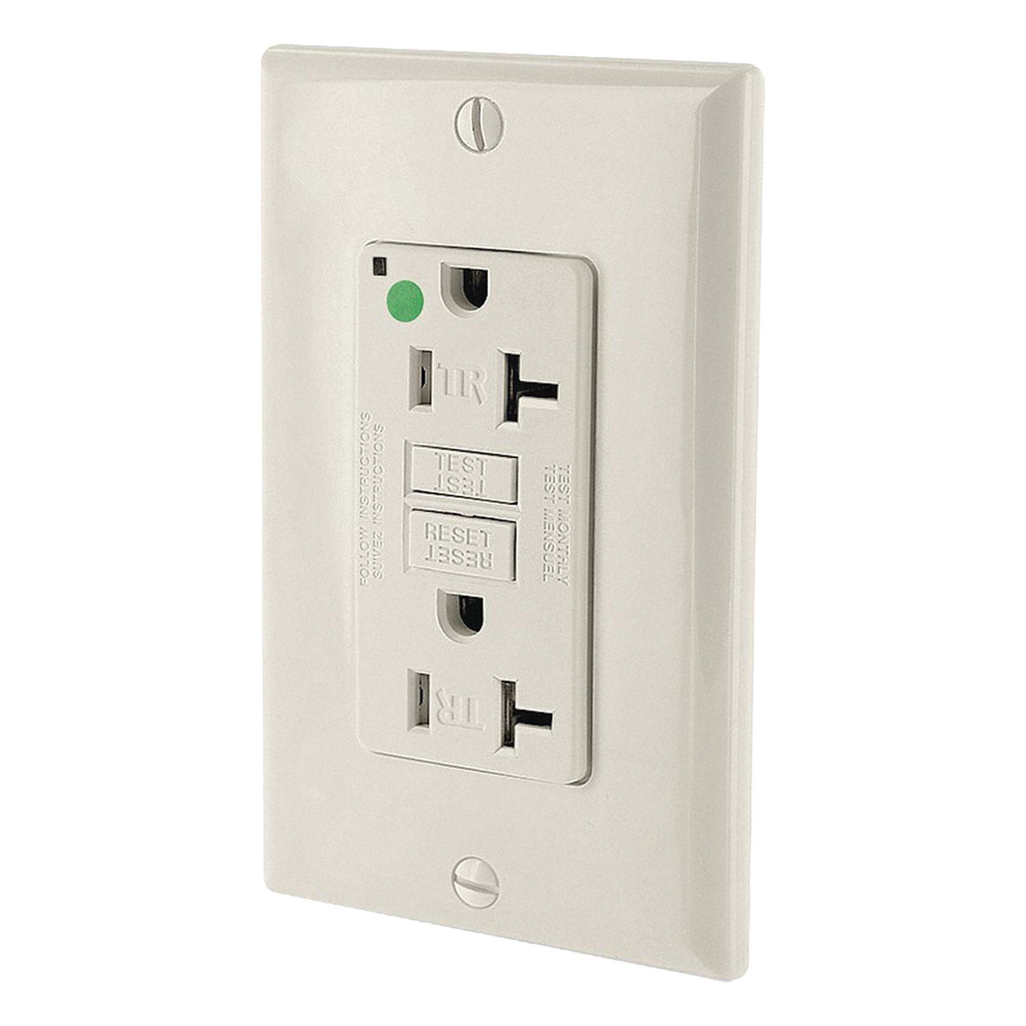 LEVITON GFI Receptacle: Hospital Grade Fed. Spec., Decorator Duplex, 5-20R, Light Almond, GFCI, 20 A (MPN GFTR2-HGT)