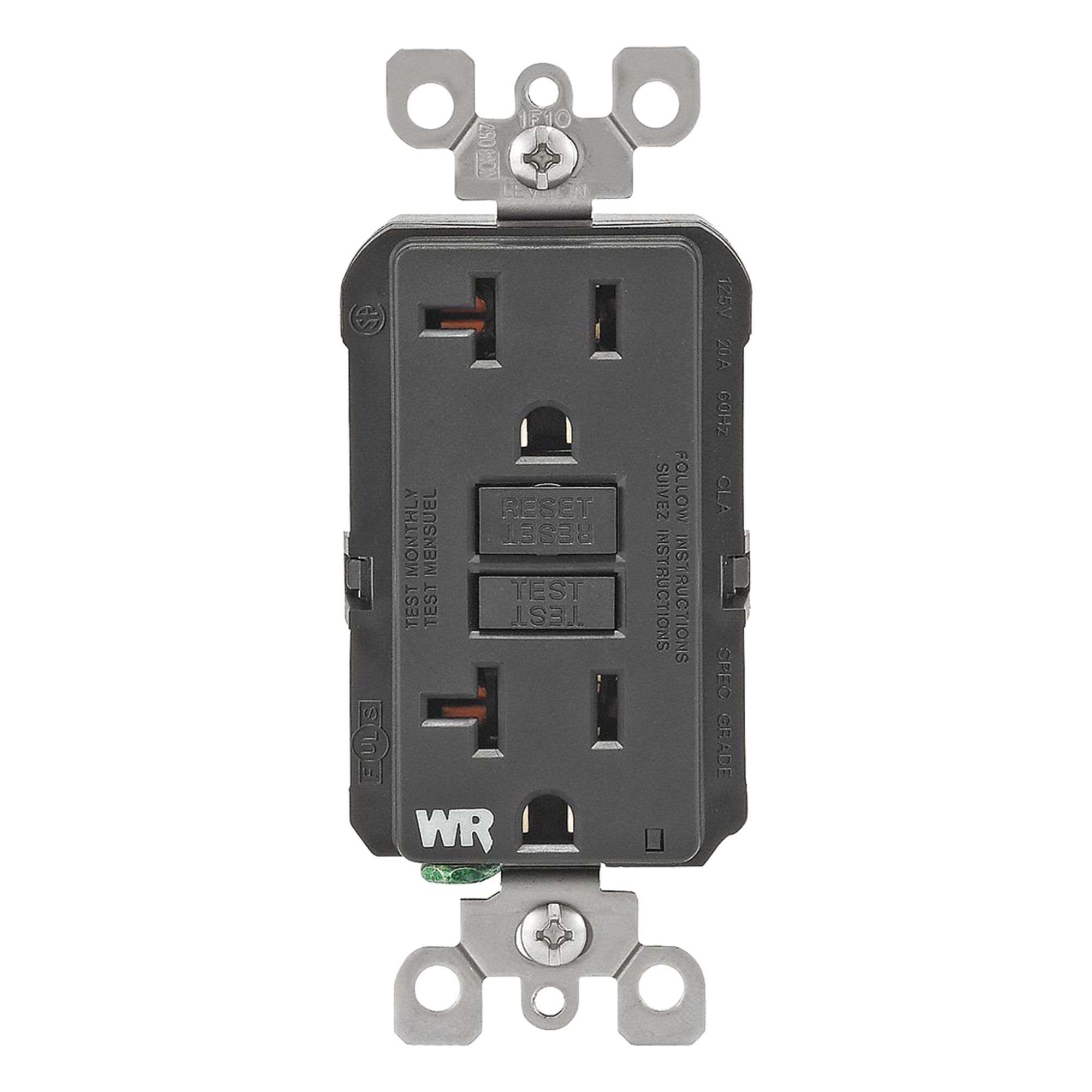 LEVITON GFI Receptacle: Decorator Duplex, 5-20, Black, GFCI, 125V AC, 20 A, 2 Pole / 3 Wire (MPN GFWR2-E)