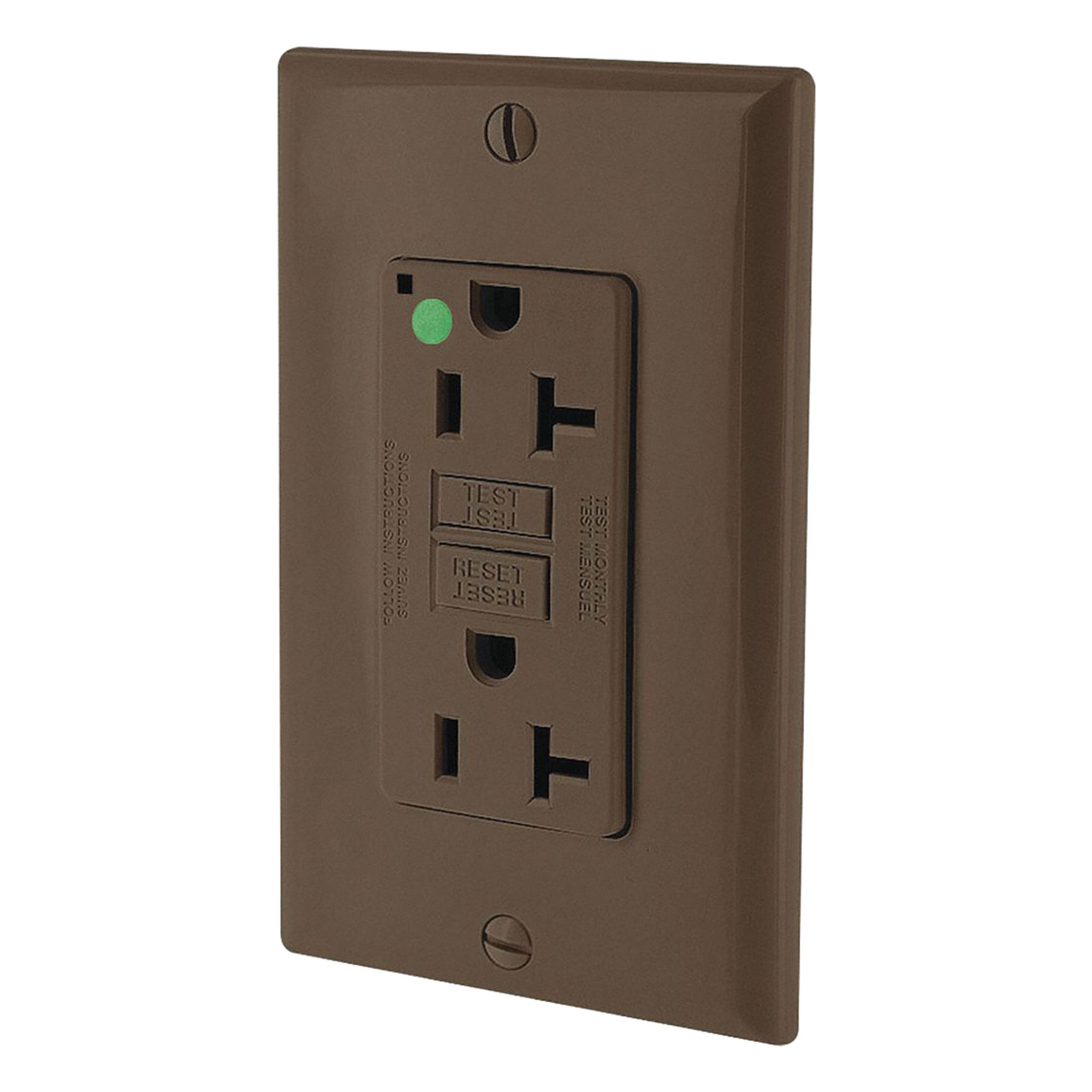 LEVITON GFI Receptacle: Hospital Grade Fed. Spec., Decorator Duplex, 5-20R, Brown, GFCI, 125V AC (MPN GFNT2-HG)