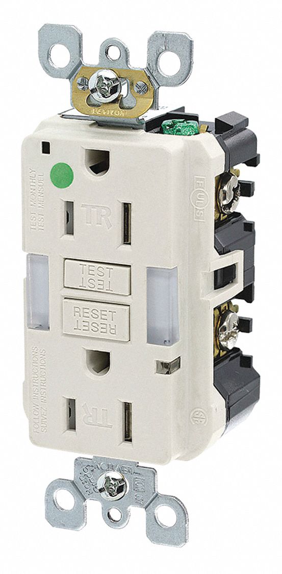 GFCI Receptacle: Decorator Duplex, 5-15R, 15/20 A (Feed-Through), 125V AC, Light Almond