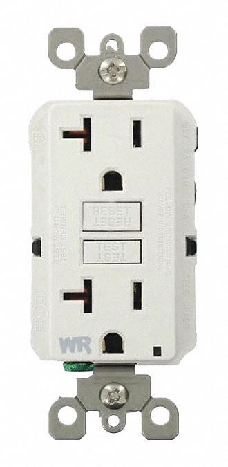 GFI Receptacle: Decorator Duplex, White, 5-20R, 20 A, 125V AC, 2 Pole / 3 Wire