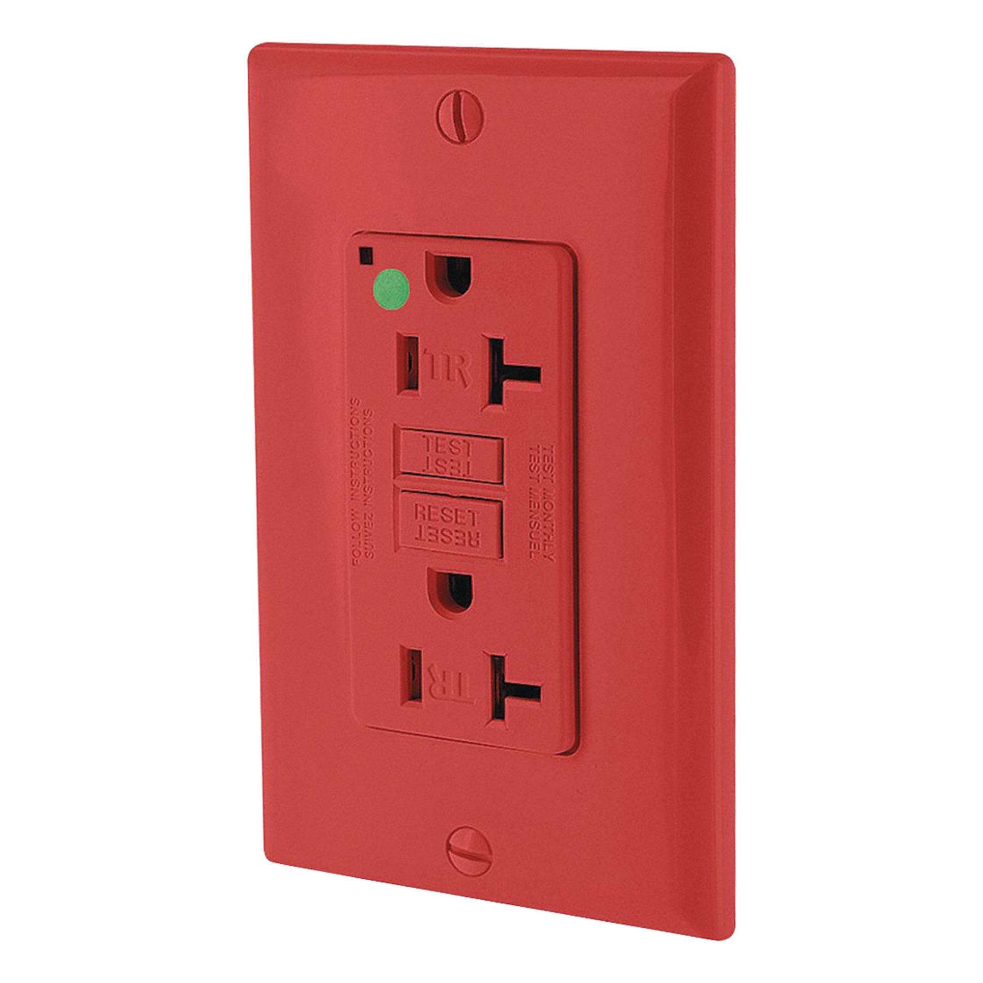 LEVITON GFI Receptacle: Hospital Grade Fed. Spec., Decorator Duplex, 5-20R, Red, GFCI, 125V AC, 20 A (MPN GFTR2-HGR)