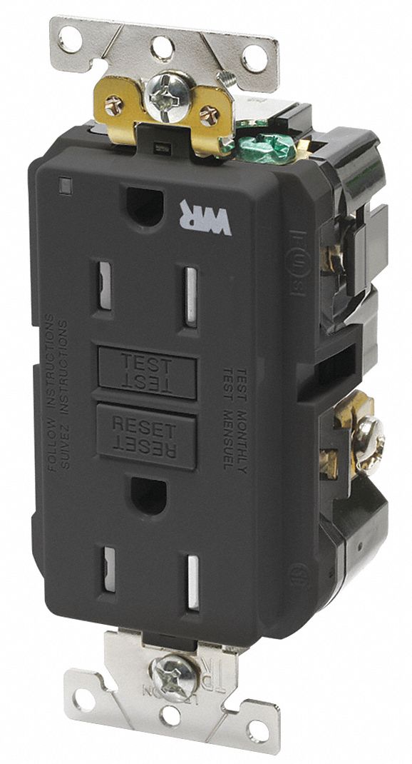 GFI Receptacle: Decorator Duplex, Black, 5-15R, 15 A, 125V AC, 2 Pole / 3 Wire