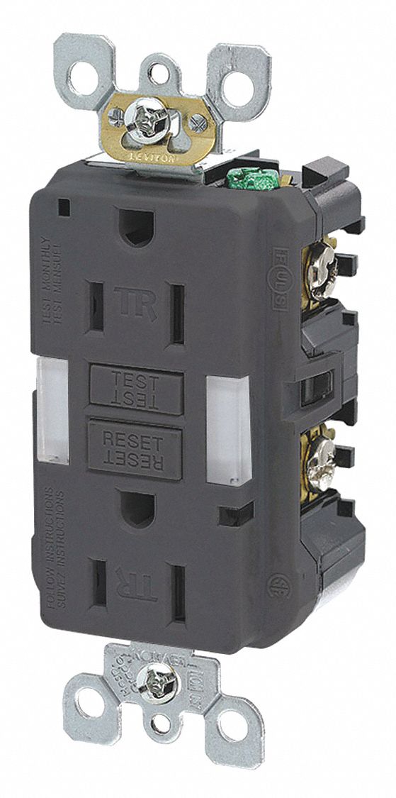 GFI Receptacle: Decorator Duplex, Black, 5-15R, 15 A, 125V AC, 2 Pole / 3 Wire