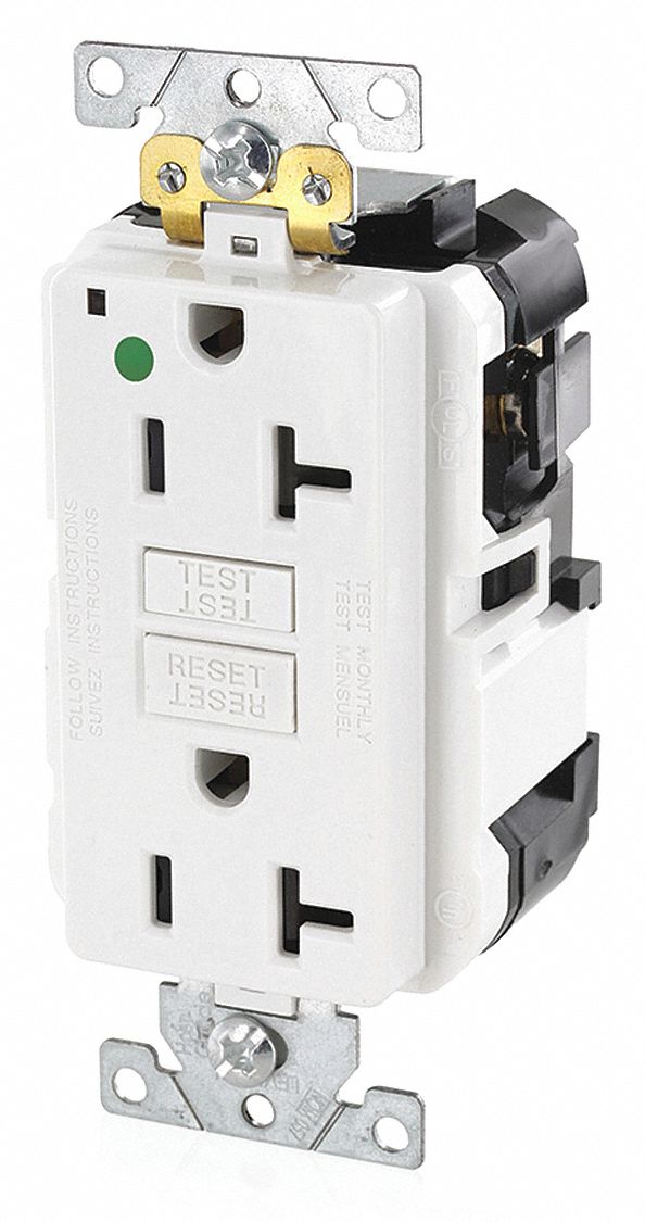 LEVITON GFCI Receptacle, 20A, 125VAC, 520R, White 40LV11MGFN2HGW
