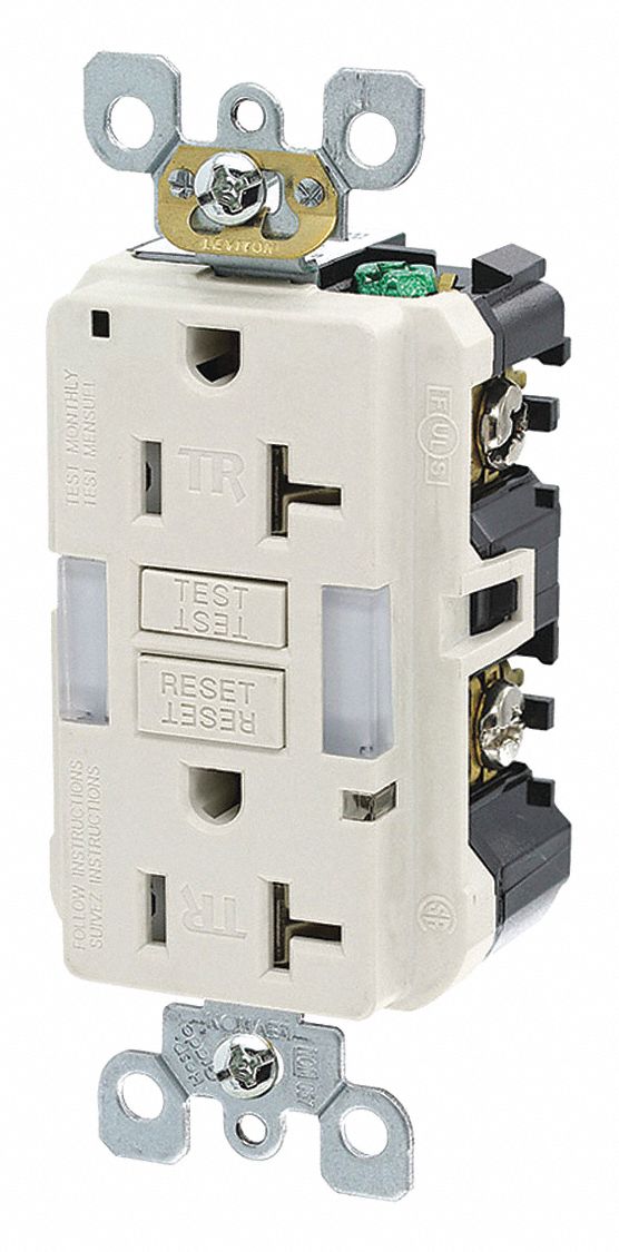 GFI Receptacle: Decorator Duplex, Light Almond, 5-20R, 20 A, 125V AC, 2 Pole / 3 Wire