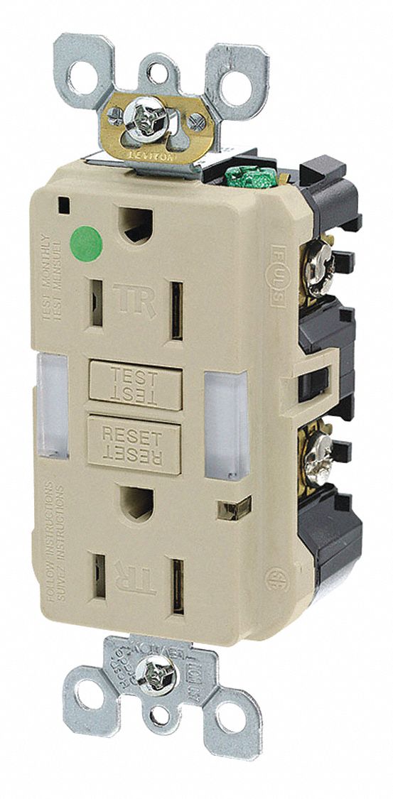 Recept, Ivory, 15 A, GFCI, 2P3W, Bk;Sd, 1PK