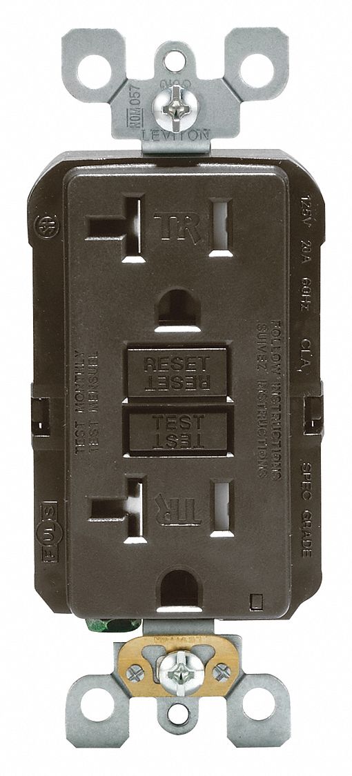 GFI Receptacle: Decorator Duplex, Brown, 5-20R, 20 A, 125V AC, 2 Pole / 3 Wire