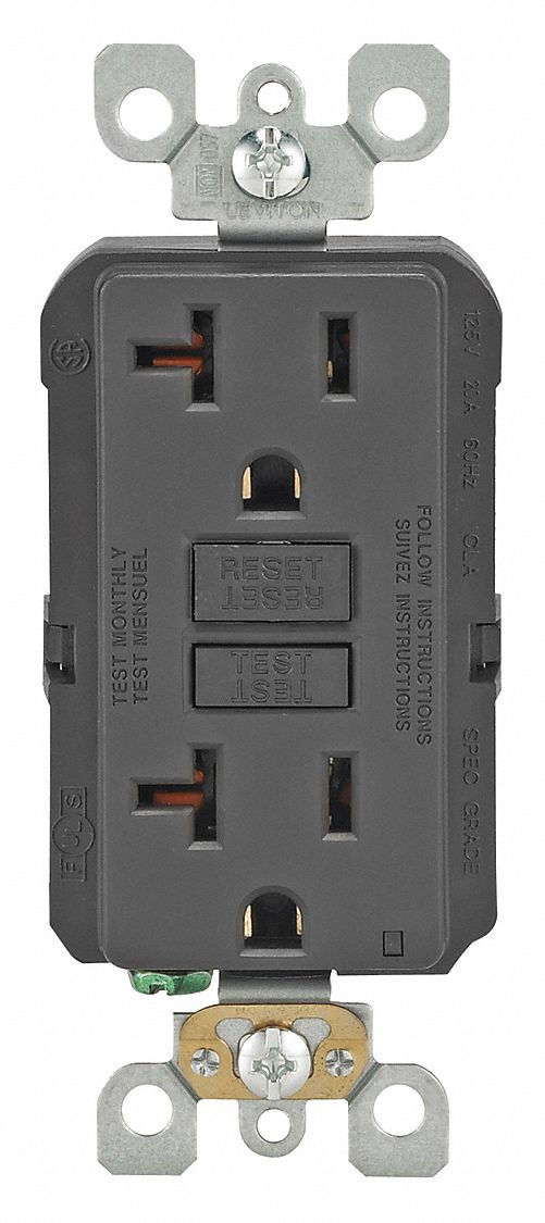 GFI Receptacle: Decorator Duplex, Black, 5-20R, 20 A, 125V AC, 2 Pole / 3 Wire