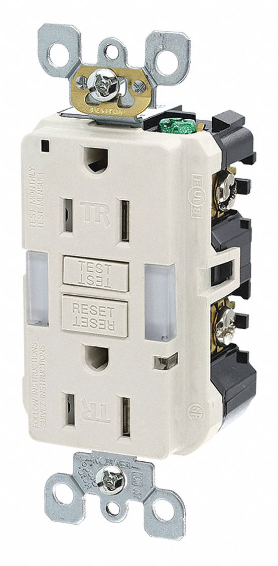 GFI Receptacle: Decorator Duplex, Light Almond, 5-15R, 15 A, 125V AC, 2 Pole / 3 Wire