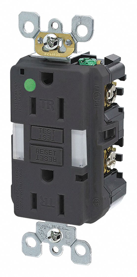 Recept, Blk, 15 A, GFCI, 2P3W, Back; Side, 1PK