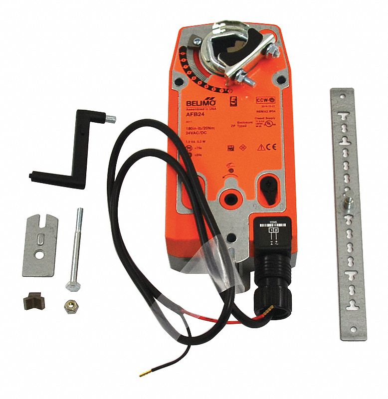 Actuator: Dampers, On/Off, Spring Return, 180 in-lb, 24V AC/DC, Hardwired, NEMA 2 / IP54