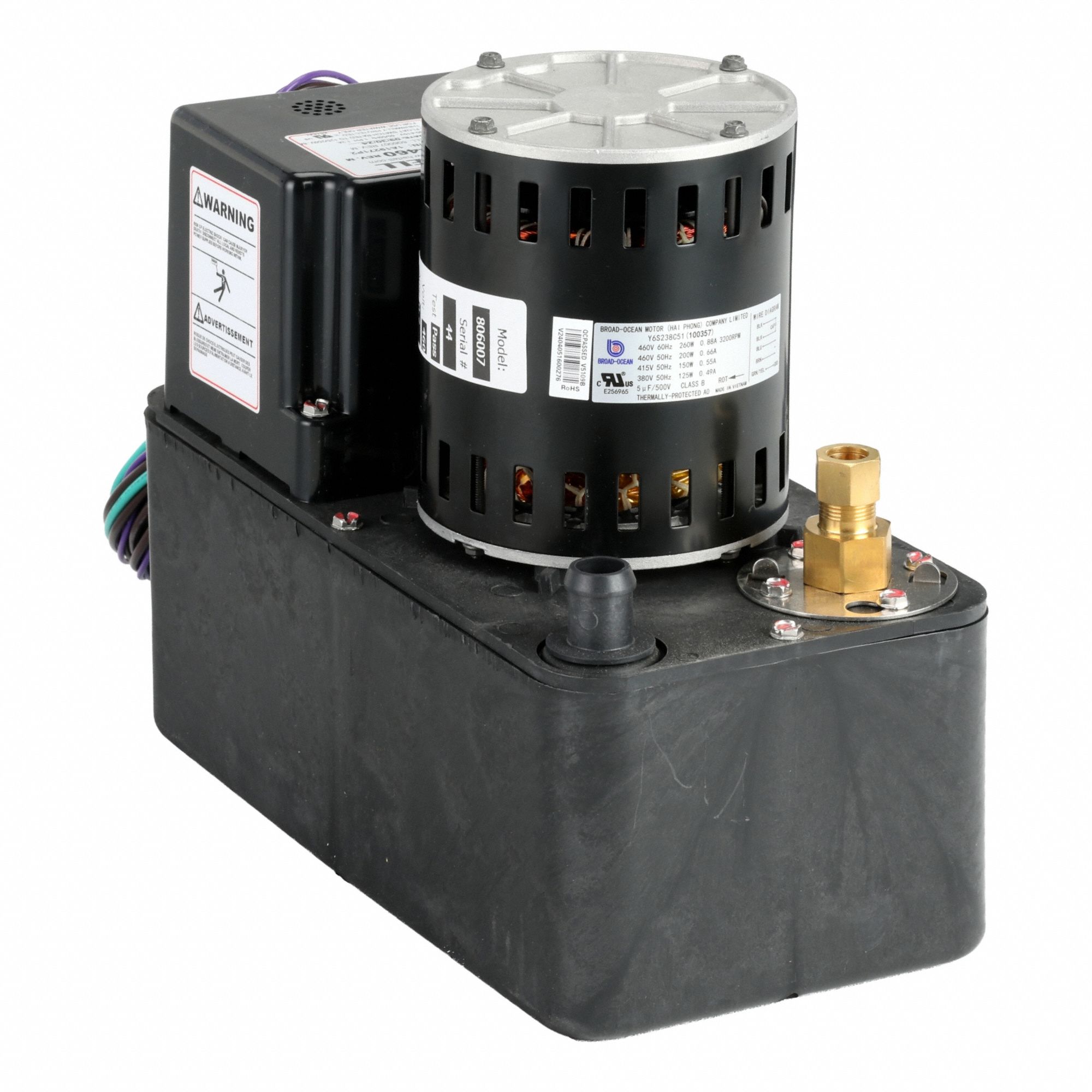 Condensate Pump: 460V AC, 1 gal Tank, 1/2 hp, 9.6 gpm, 60 ft Max. Head, Pump Only