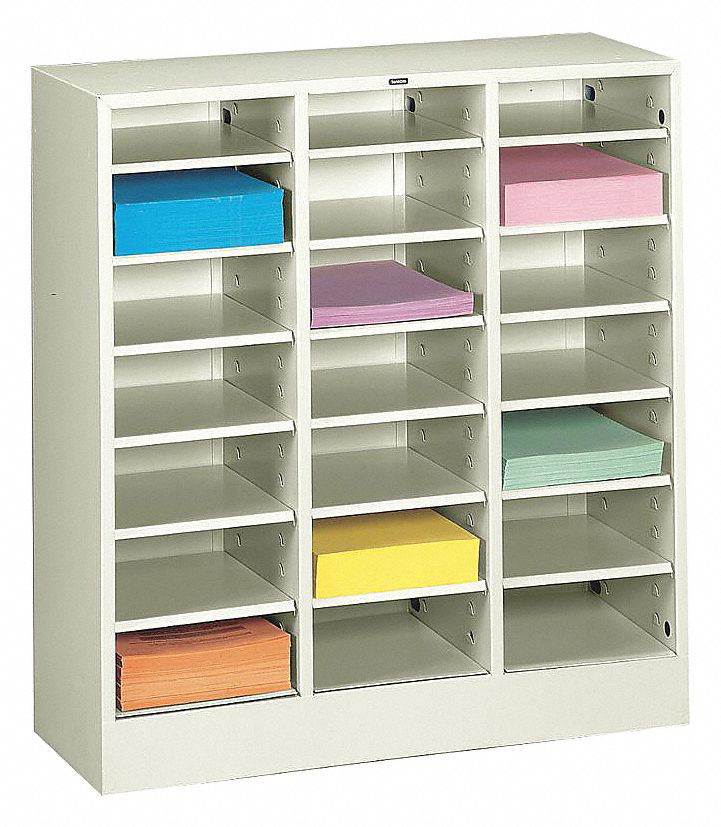 LITERATURE/MAIL SORTER INC 18 ADJ TRAYS, SAND, 30 5/8 X 33 X 14 5/8 IN, WELDED STEEL