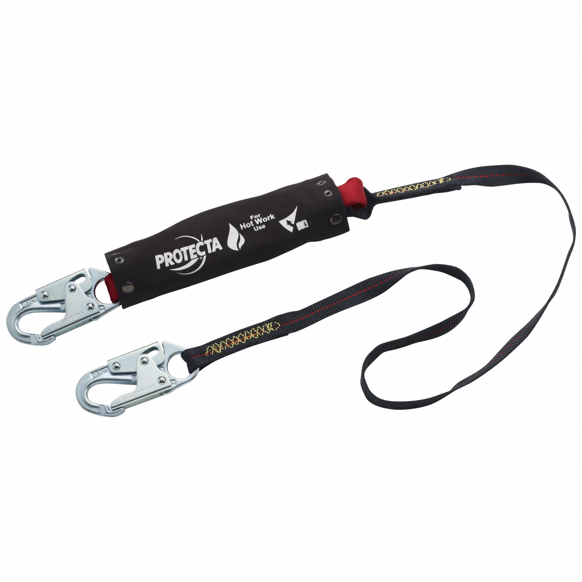 Shock-Absorbing Lanyard: Shock Pack, Steel Snap Hook, Steel Snap Hook, 310 lb Capacity