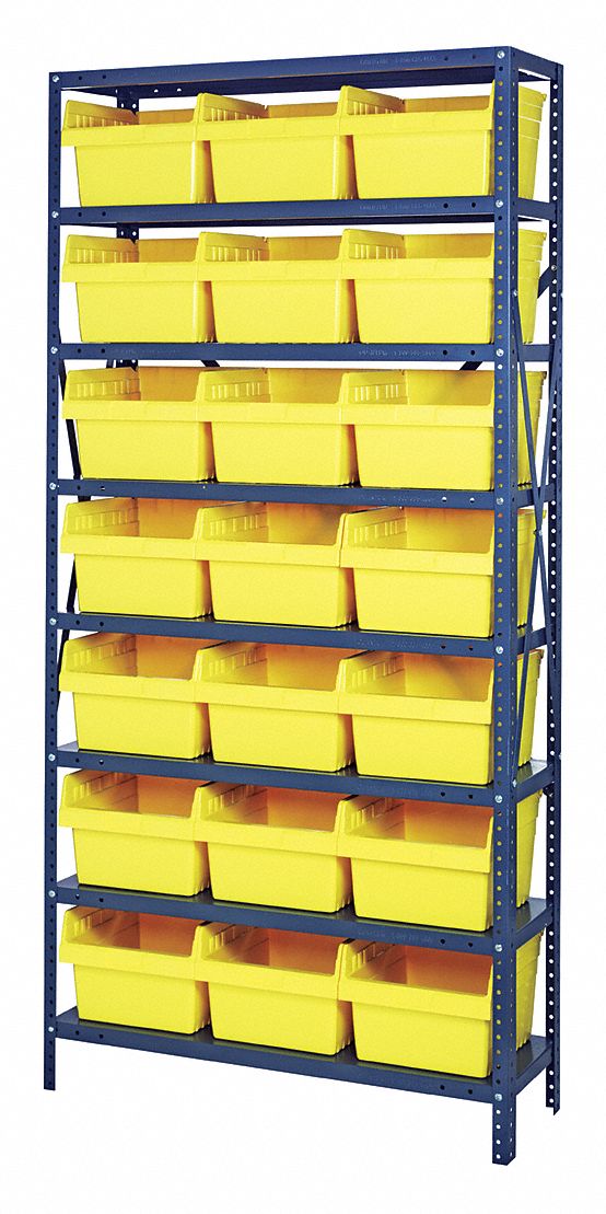 Bin Shelving: 36 in x 12 in x 75 in, 1 Sided, 21 Bins, Open, Shelf Bin
