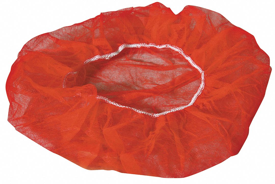 FLAT BOUFFANT CAP, GENERAL USE, POLYPROPYLENE, LATEX-FREE, RED, 24 IN D, 100 PK