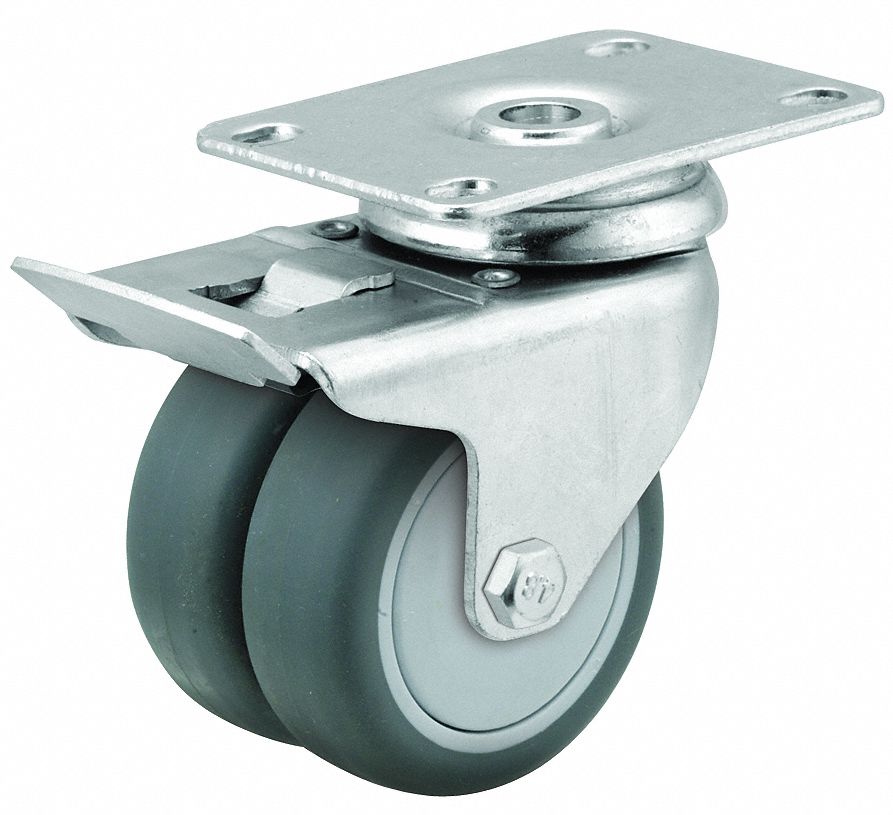 COLSON QuietRoll Medical Plate Caster, Swivel, Rubber, 200 lb, 2 in