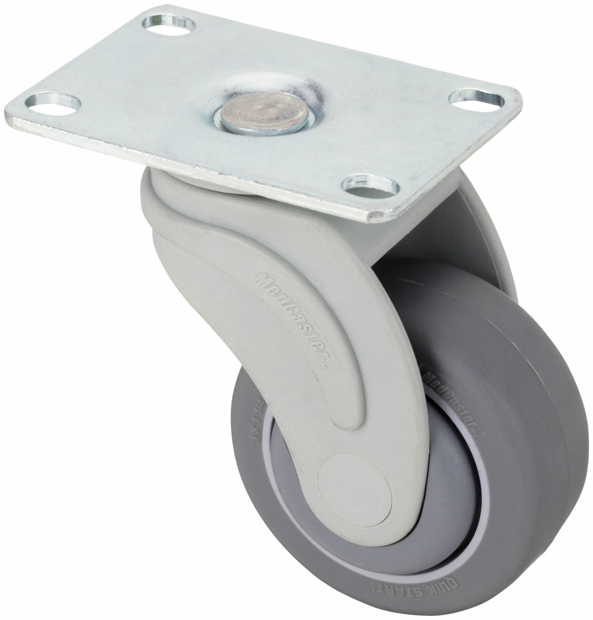Plate Caster: Swivel, No Brake, Rubber, 3 in Wheel Dia., 32 mm Wheel Wd, 4 1/4 in Mounting Ht
