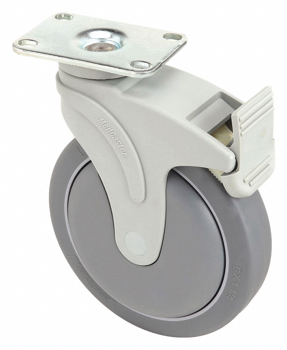 QuietRoll Medical Plate Caster, Swivel, Thermoplastic Rubber, 325 lb