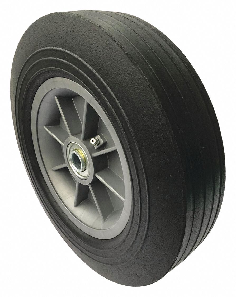 FLAT-FREE SOLID RUBBER WHEEL, 10 IN WHEEL DIAMETER, 1⅞ IN WHEEL W, 550 LB, 2¼ IN HUB L