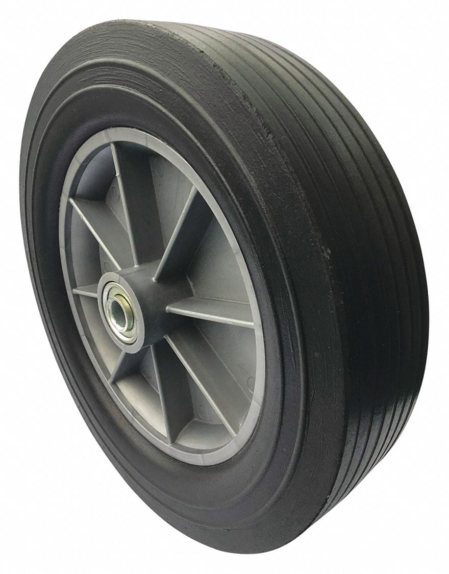 FLAT-FREE SOLID RUBBER WHEEL, 12 IN WHEEL DIA, 3 IN WHEEL W, 600 LB, ⅝ IN FOR AXLE SIZE