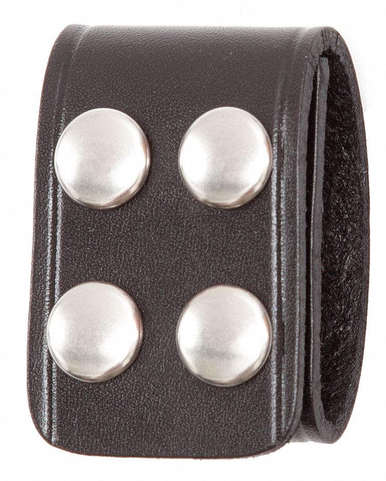 Belt Keeper: Leather, 1 3/4 in Wd, Black, Nickel Snap