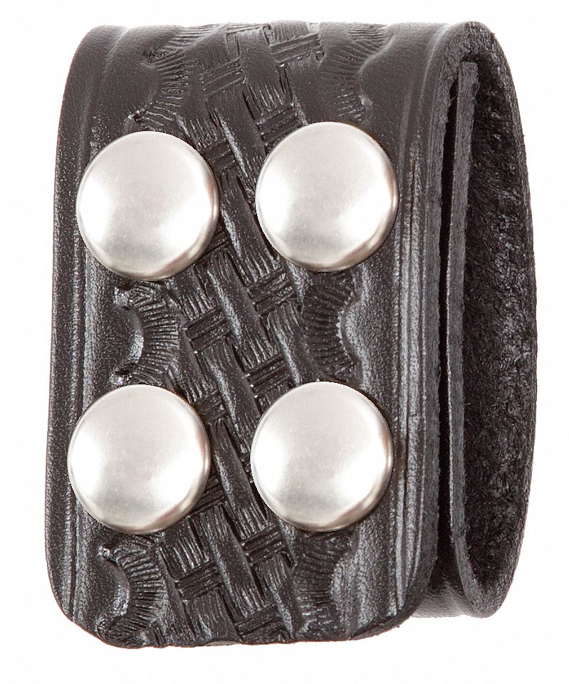 Belt Keeper: Basketweave Leather, 1 3/4 in Wd, Black, Nickel Snap