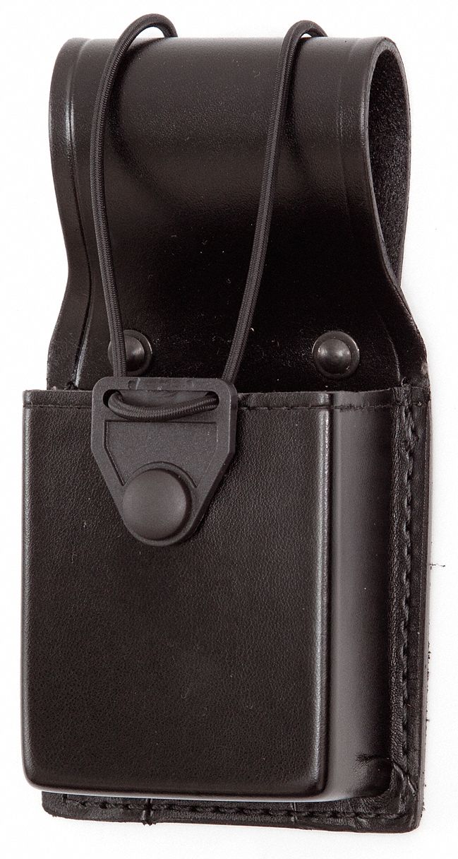 Radio Pouch: Black, Leather, Basket Weave, 35 1/2 in x 2 3/4 in, Snap Closure