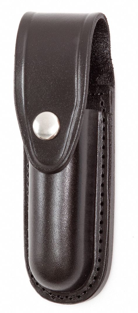 Flashlight Pouch: Black, Leather, Basket Weave, Snap Closure