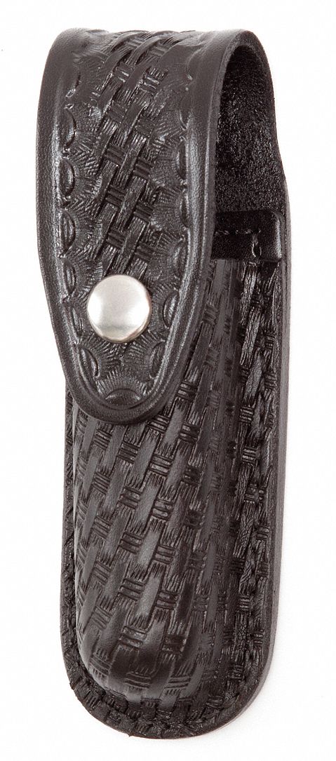 Flashlight Pouch: Black, Leather, Basket Weave, Snap Closure