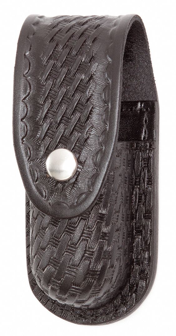 Aerosol Pouch: Basket Weave Leather, Snap Closure