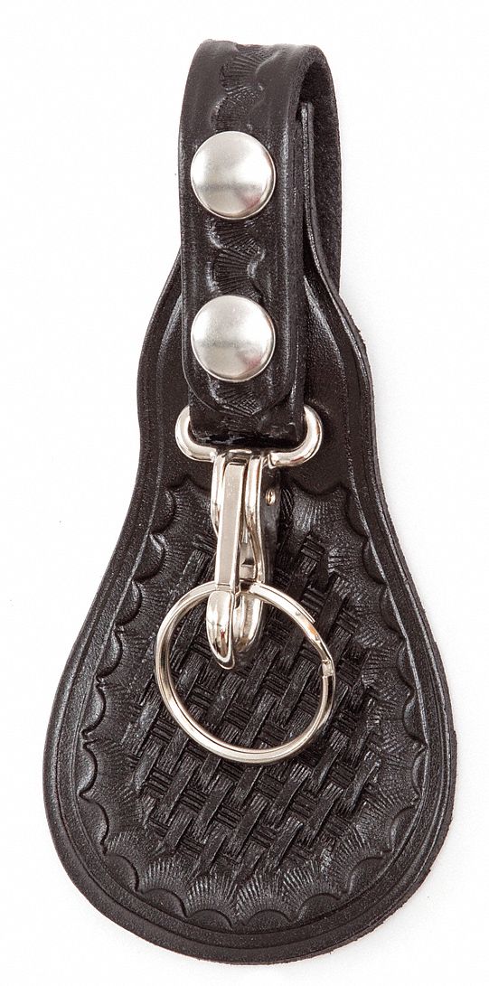 B72 Plain Black G&G Leather Police Type Belt Key Strap with Ring & Back Flap 
