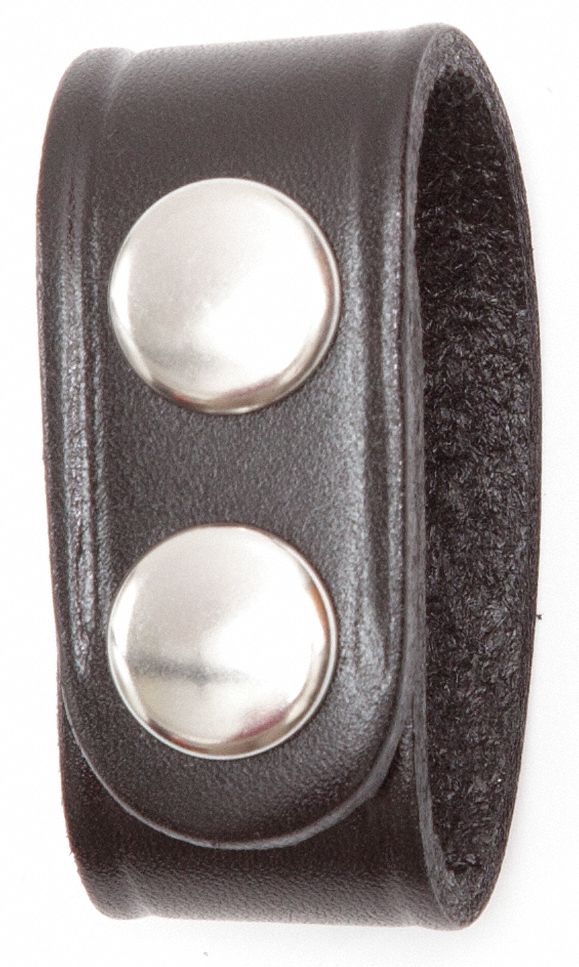Belt Keeper: Leather, 3/4 in Wd, Black, Nickel Snap